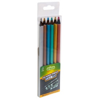 KREDKI CRICCO TR&Oacute;JKĄTNE 6 KOL. BLACK WOOD JUMBO METLICZNE ETUI, Plastyka, Artykuły szkolne