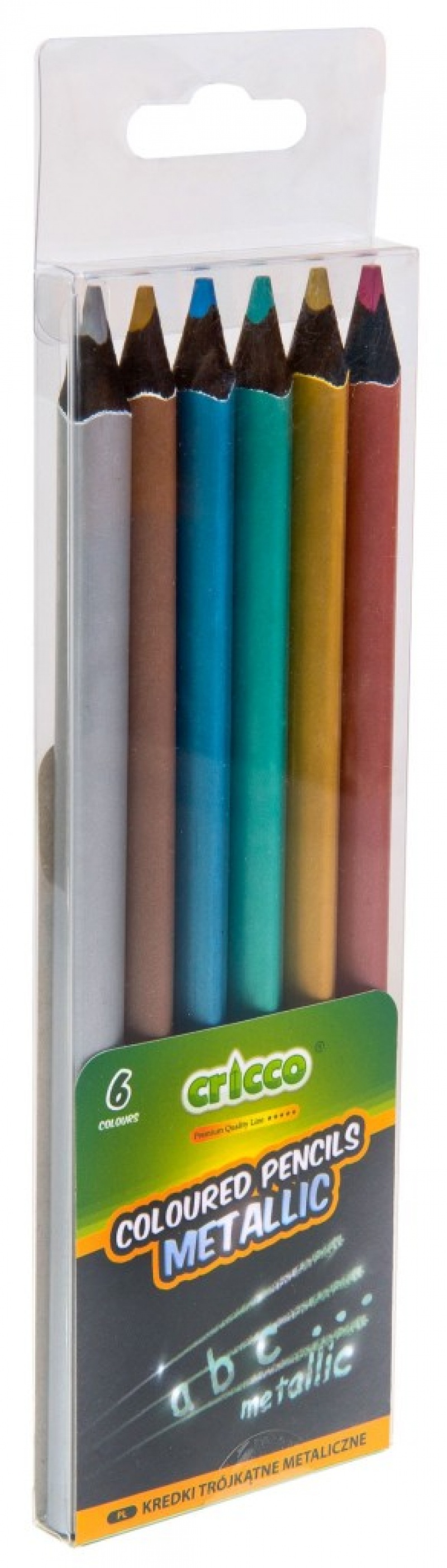 KREDKI CRICCO TR&Oacute;JKĄTNE 6 KOL. BLACK WOOD JUMBO METLICZNE ETUI, Plastyka, Artykuły szkolne