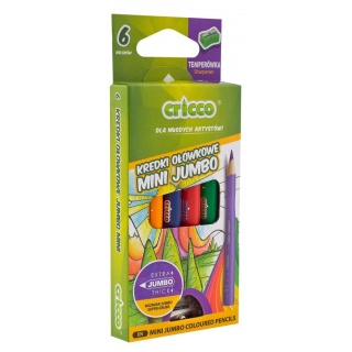 KREDKI CRICCO TRÓJKĄTNE MINI JUMBO 6-KOL. OP. KARTONOWE Z TEMPERÓWKĄ, Plastyka, Artykuły szkolne