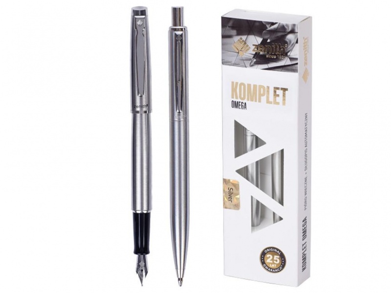 Komplet Zenith Silver w etui - pióro wieczne + długopis, Pióra, Artykuły do pisania i korygowania