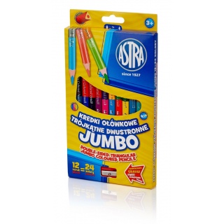 Kredki ołówkowe jumbo Astra 12 sztuk=24 kolory, Plastyka, Artykuły szkolne
