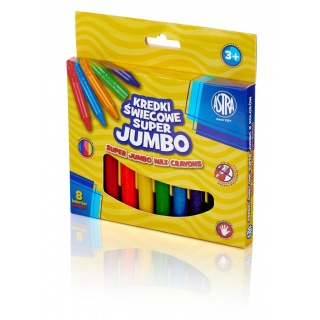 Kredki świecowe super Jumbo 8 kolorów - 14mm/100mm, Plastyka, Artykuły szkolne