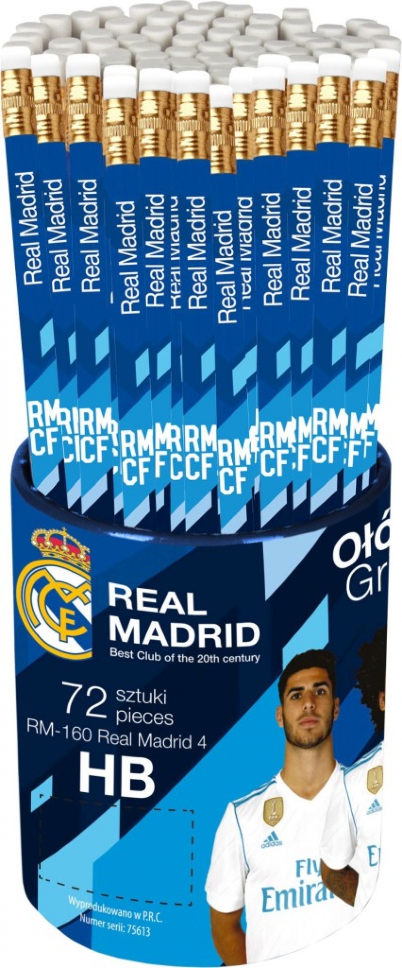 Ołówek trójkątny HB RM-160 Real Madrid 4 - drum 72 sztuki, Ołówki, Artykuły do pisania i korygowania