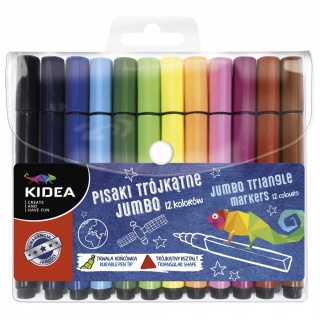 PISAKI TRÓJKĄTNE JUMBO 12 SZT. KIDEA, Flamastry, Artykuły szkolne