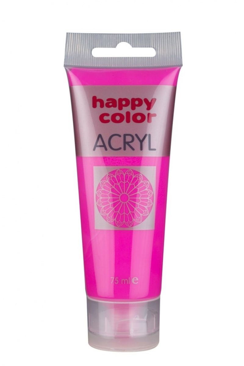 Farba akrylowa 75ml, różowy fluo, Happy Color, Plastyka, Artykuły szkolne