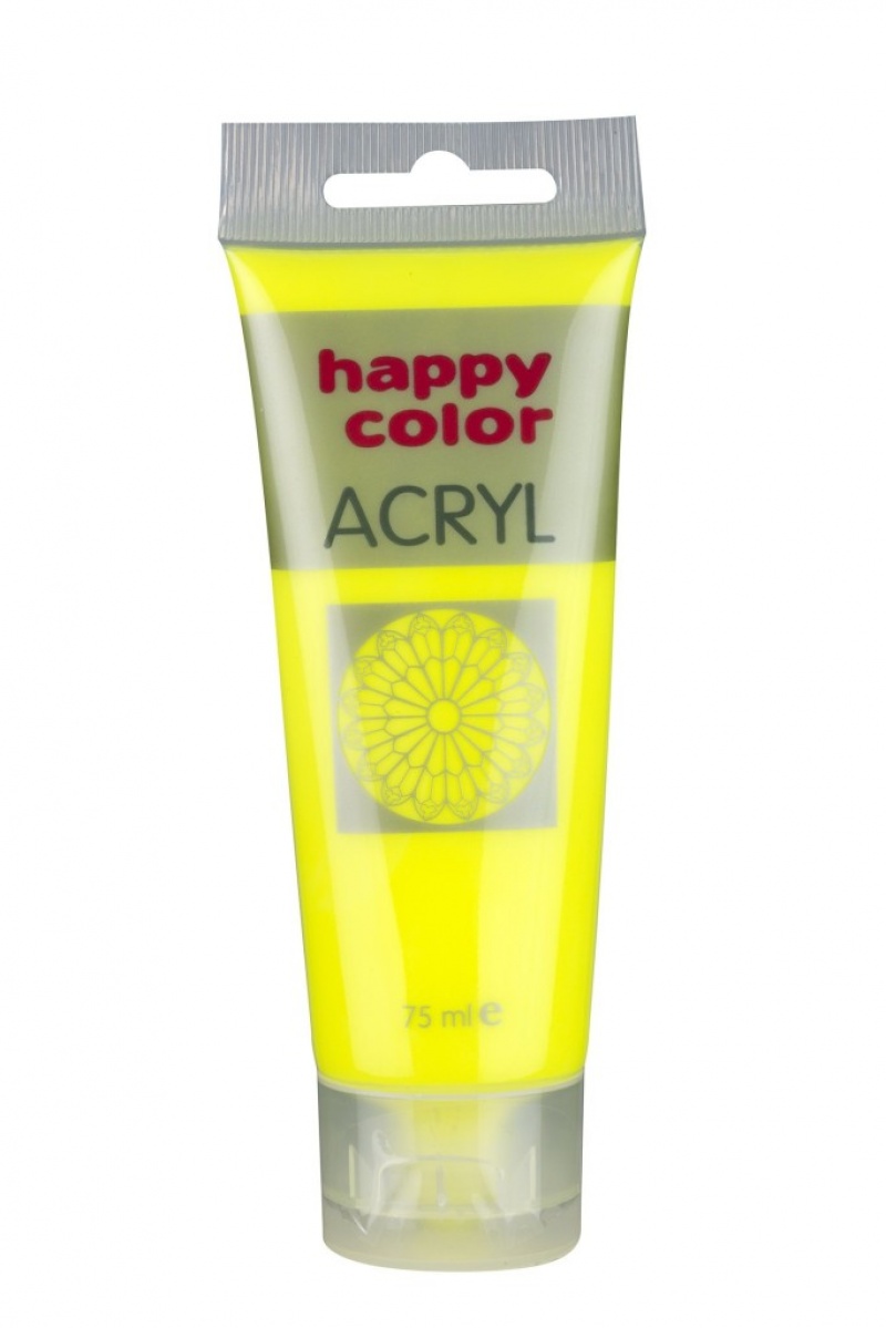 Farba akrylowa 75ml, żółty fluo, Happy Color, Plastyka, Artykuły szkolne
