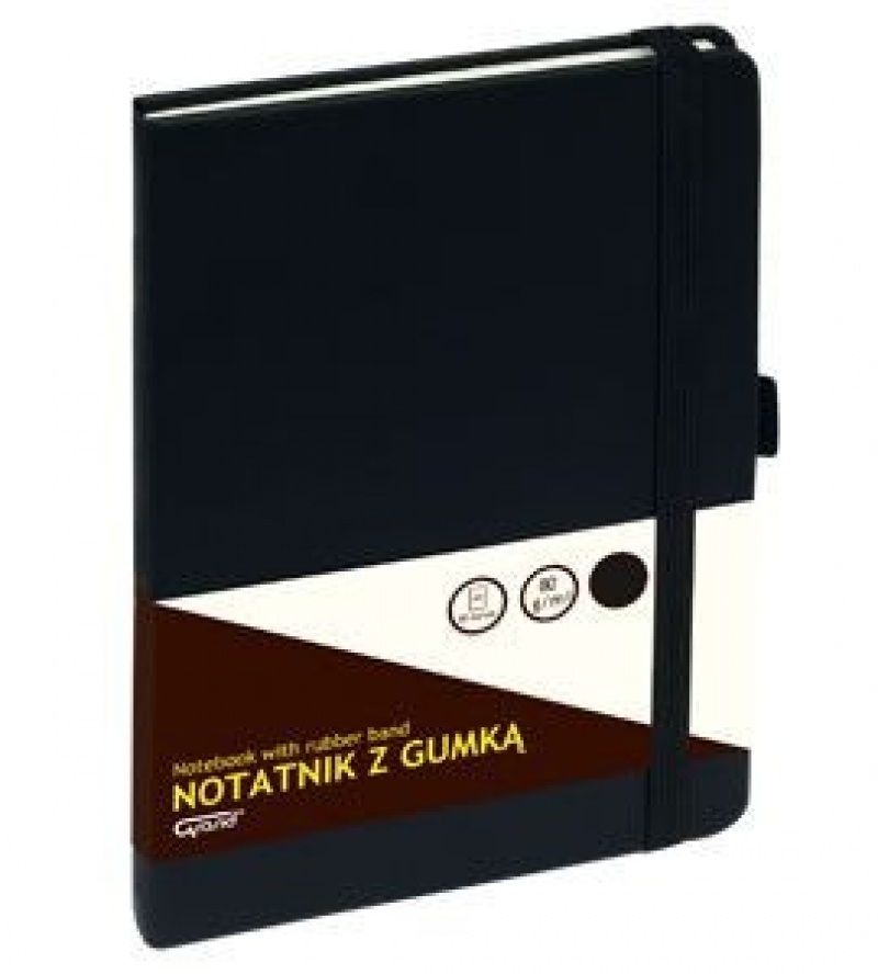 Notatnik GRAND z gumką czarny A5/80 kartek 80gm- kratka, Zeszyty, Artykuły szkolne