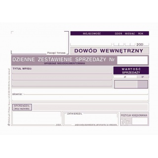 Dzienne zestawienie sprzedaży nieudokument., Druki, Papier i etykiety