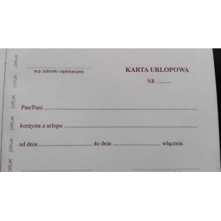 KARTA URLOPOWA A6 OFF, Druki, Papier i etykiety