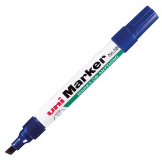 Marker permanentny NO-580B, ścięta końcówka, niebieski, Uni, Markery, Artykuły do pisania i korygowania