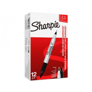Marker perm. Sharpie Twin Tip czarny UF 0,5 / F1,0 mm, Markery, Artykuły do pisania i korygowania