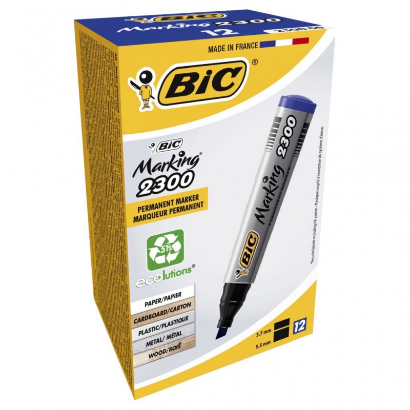 BIC Marking 2300 Ecolutions Marker niebieski ścięta końcówka 1 szt, Markery, Artykuły do pisania i korygowania