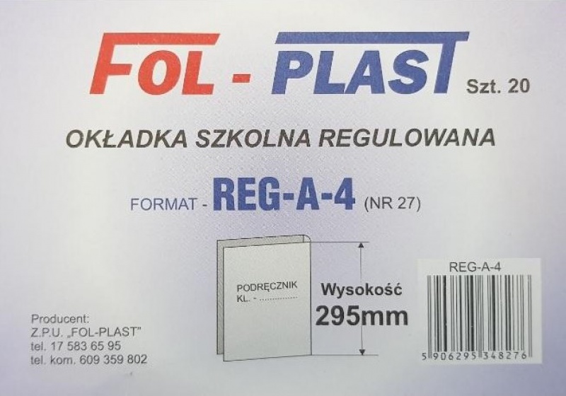 OKŁADKA SZKOLNA REGULOWANA A4 NR-27 295MM /20/, Okładki, Artykuły szkolne