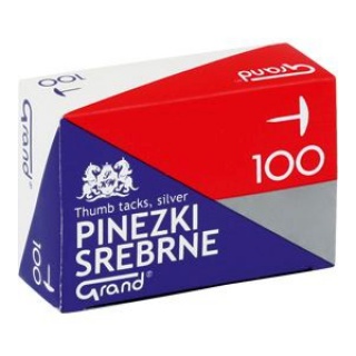 PINEZKI GRAND S100 SREBNE /1 OP-100szt, Pinezki, Drobne akcesoria biurowe