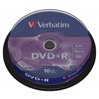 PŁYTY DVD+R VERBATIM 4,7 GB 16x CAKE 10 SZT.43498, Nośniki danych, Akcesoria komputerowe