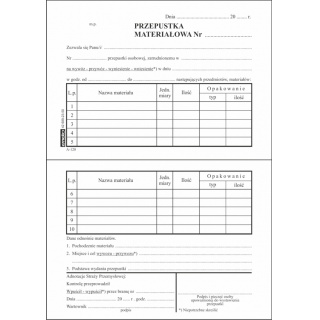 PRZEPUSTKA MATERIAŁOWA A6 OFFSET EMEKO 895, Druki, Papier i etykiety