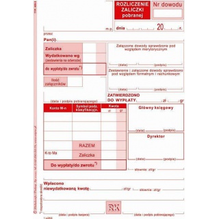 Rozliczenie zaliczki, Druki, Papier i etykiety