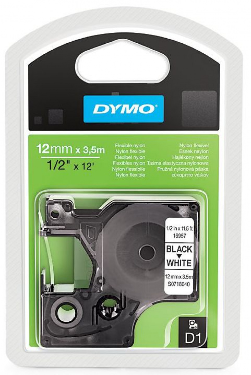 TAŚMA D1 12mm/3,5m NYLONOWA CZARNY/BIAŁY S0718040, Taśmy, Materiały eksploatacyjne