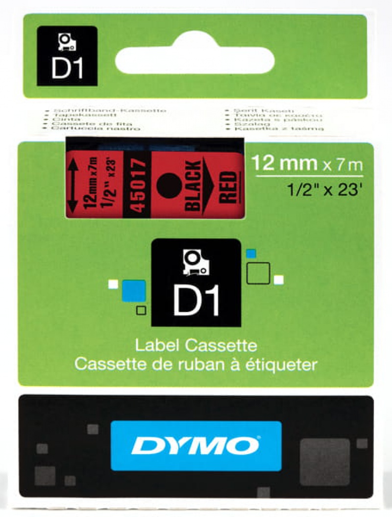 TAŚMA DO DRUK. D1 12mm/7m CZARNY/CZERWONY S0720570, Taśmy, Materiały eksploatacyjne