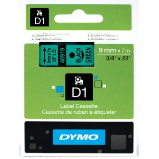 TAŚMA DO DRUK. D1 9mm/7m CZARNY/ZIELONY S0720740, Taśmy, Materiały eksploatacyjne