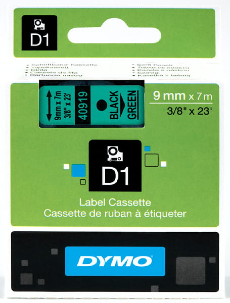 TAŚMA DO DRUK. D1 9mm/7m CZARNY/ZIELONY S0720740, Taśmy, Materiały eksploatacyjne
