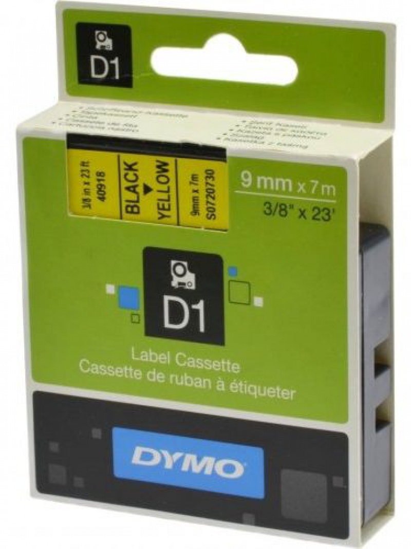 TAŚMA DO DRUK. D1 9mm/7m CZARNY/ŻÓŁTY S0720730, Taśmy, Materiały eksploatacyjne