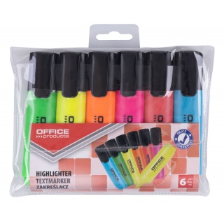 Zakreślacz fluorescencyjny OFFICE PRODUCTS, 2-5mm (linia), 6szt., mix kolorów, Textmarkery, Artykuły do pisania i korygowania