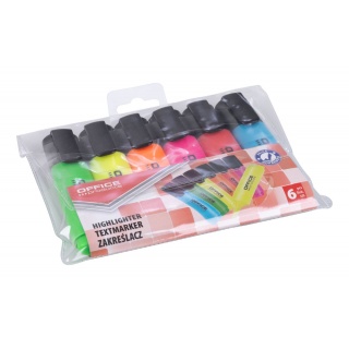 Zakreślacz fluorescencyjny OFFICE PRODUCTS, 2-5mm (linia), 6szt., mix kolorów, Textmarkery, Artykuły do pisania i korygowania