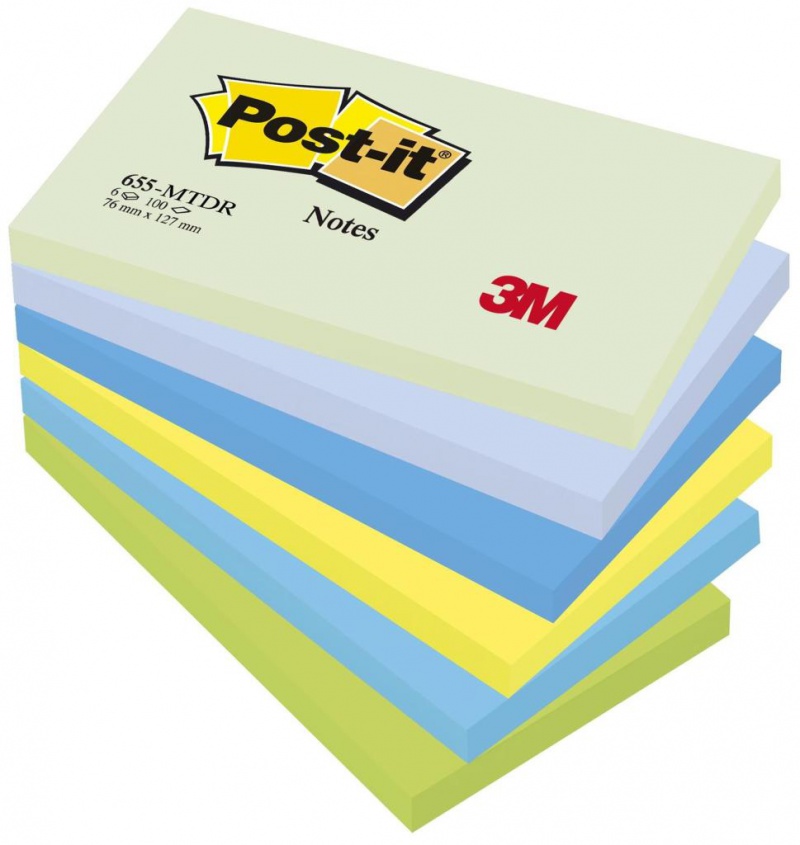 Bloczek samoprzylepny POST-IT&reg; (655-MTDR), 127x76mm, 6x100 kart., paleta marzycielska, Bloczki samoprzylepne, Papier i etykiety
